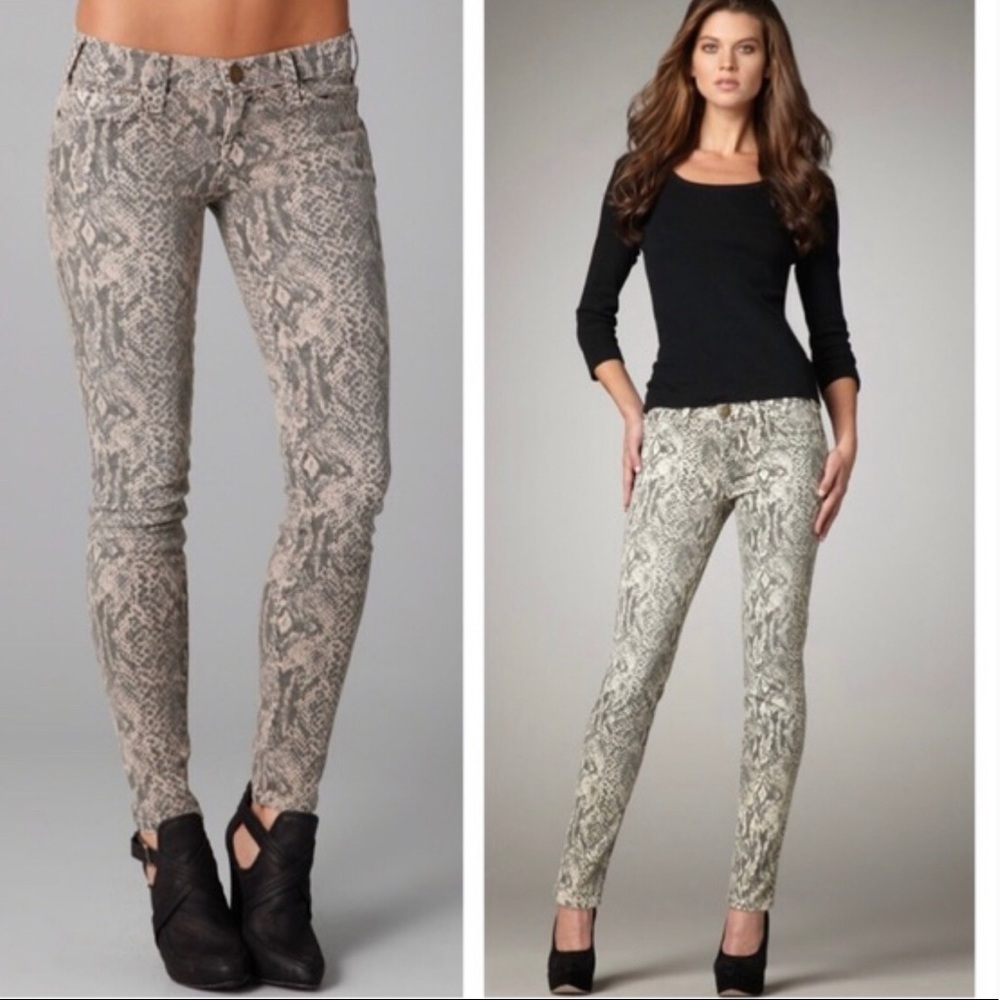 Current/Elliott Y2K Low Rise The Ankle Skinny Canvas Python Snake Print Jeans 26